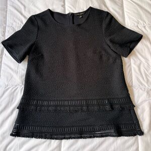 Banana Republic Dark Blue Bouclé Fringe Textured Short Sleeve Blouse Women's M